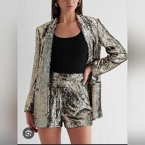 NWT! Posh Gold Sequin Formal Express Women's Open Front Shimmer Party Blazer XS